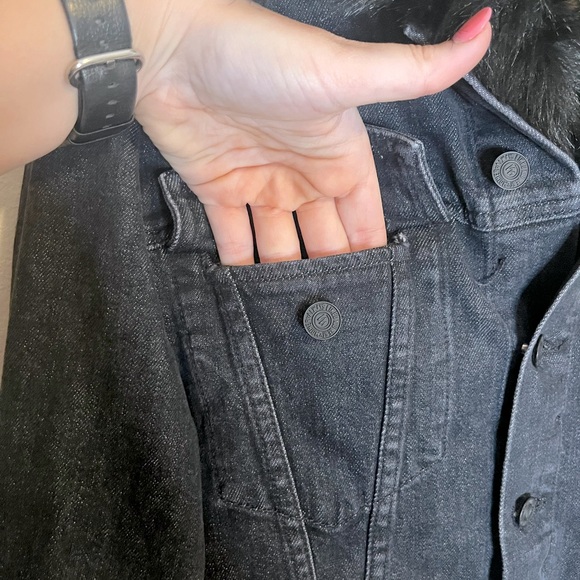 MOTHER The Furry Drifter Denim Faux Fur Jacket - Picture 10 of 14